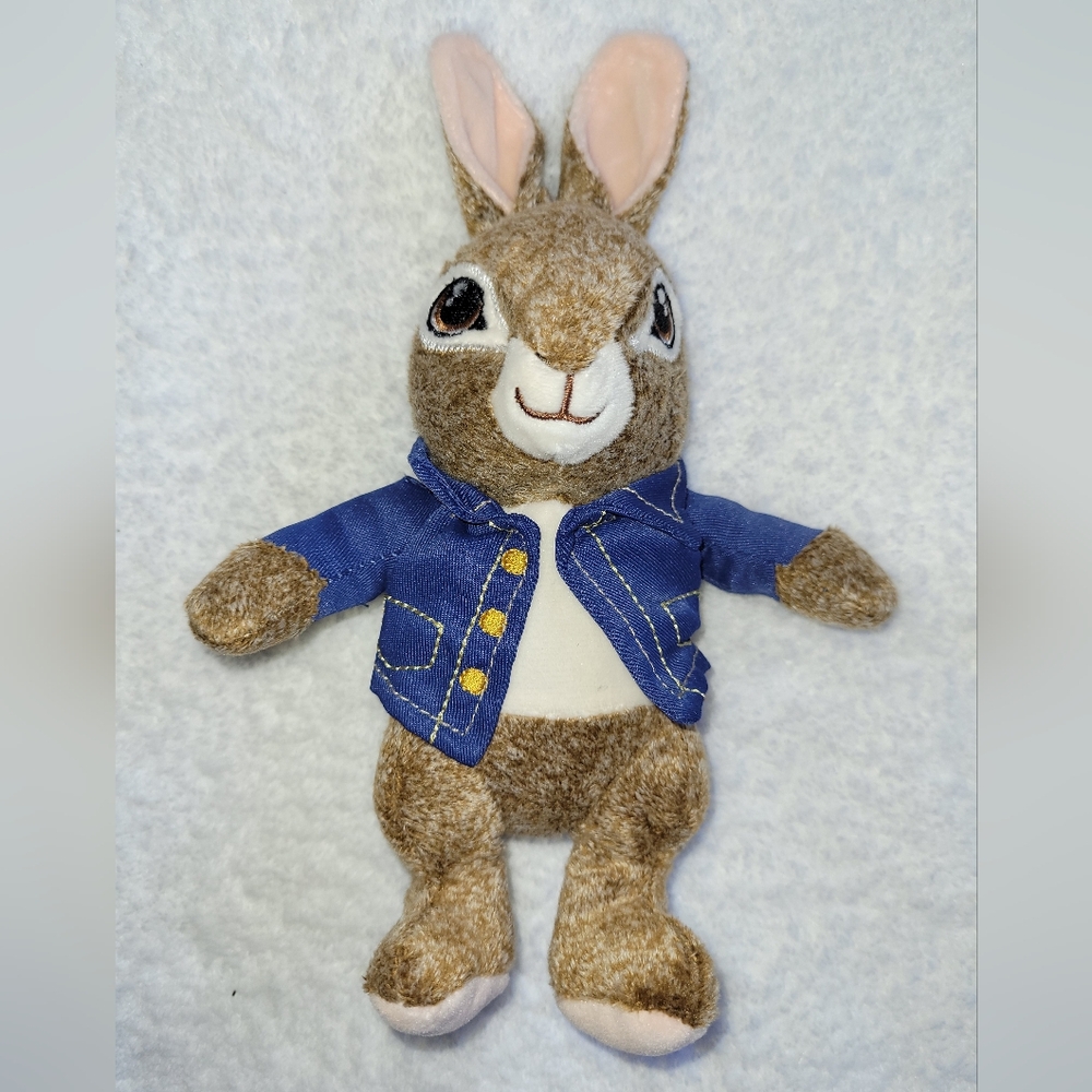 🐰 Peter Rabbit 10" Brown Plush Bunny Toy with Blue Jacket Easter Spring Gift 🐣